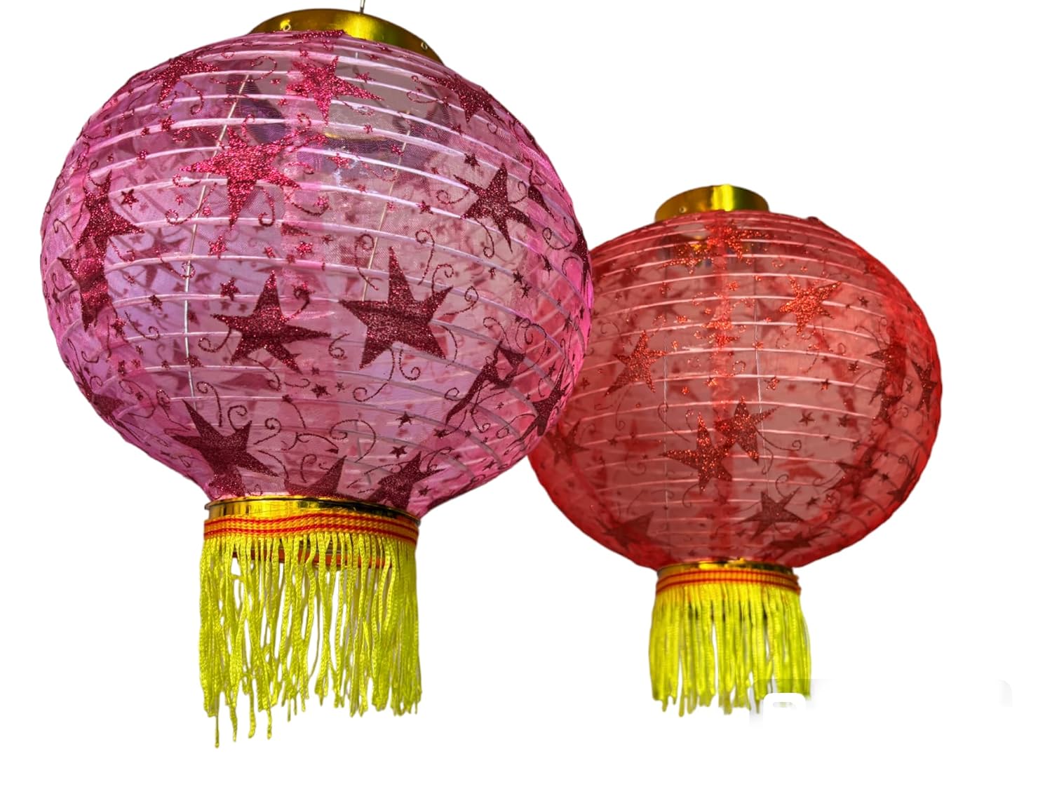 PartySanthe Star Print Pack of 1pc Cloth Diwali Hanging Lantern Handmade Traditional Festive Lantern Round 12inch - Random Design and Random Color Any 1pc