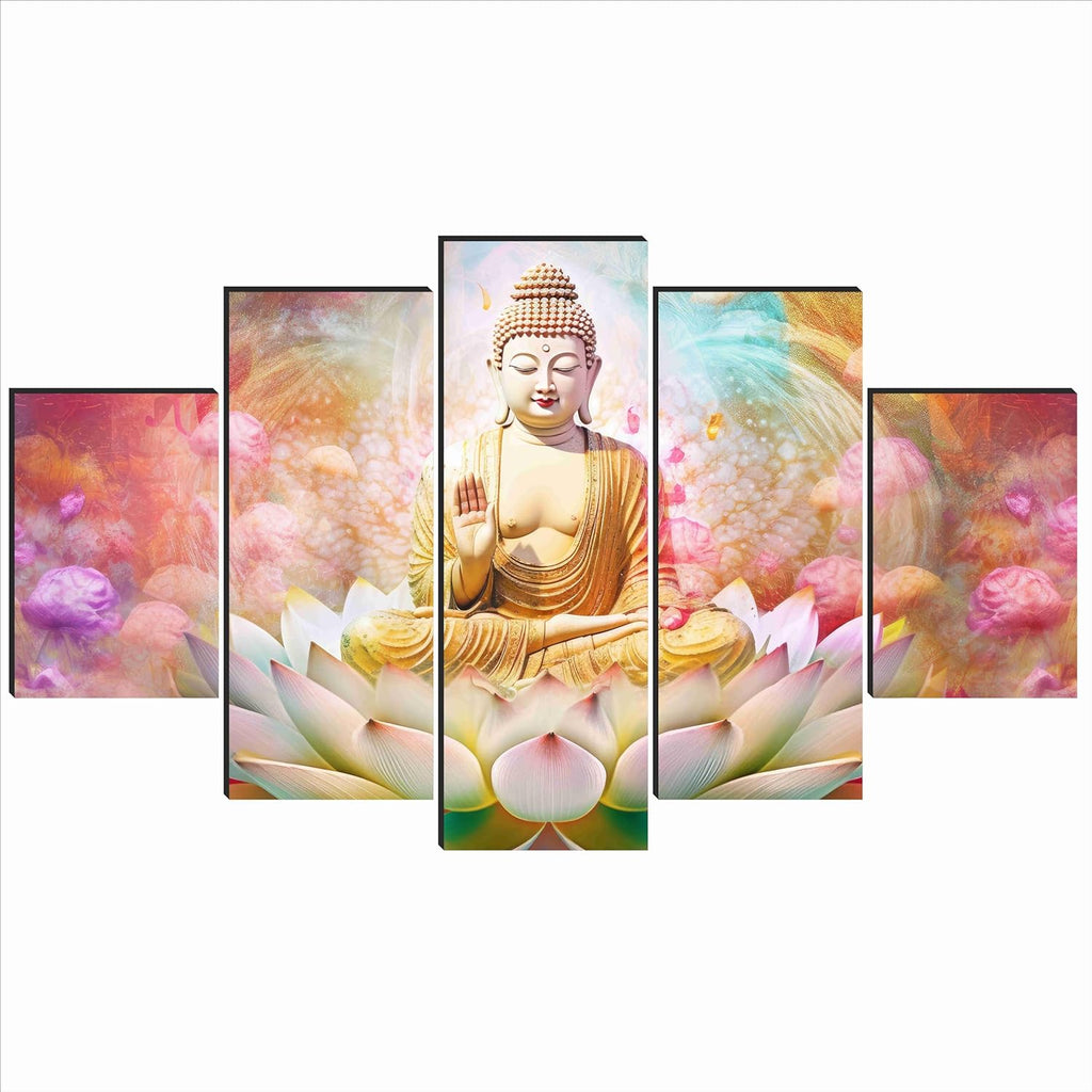 SAF Buddha Paintings for Wall Decoration - Set Of Five, 3d modern art Painting for Living Room Large Size with Frames for Home Decoration, Hotel, Office 76.2 cm x 45 cm SANFPNLS35479