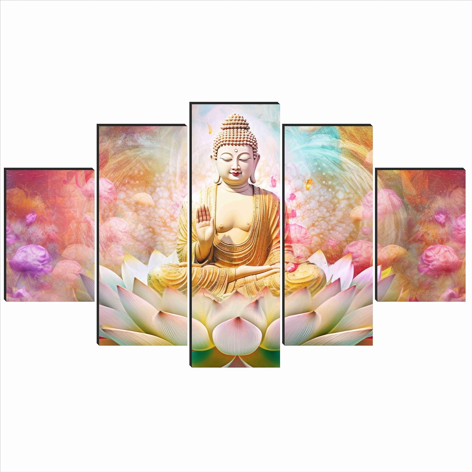 SAF Buddha Paintings for Wall Decoration - Set Of Five, 3d modern art Painting for Living Room Large Size with Frames for Home Decoration, Hotel, Office 76.2 cm x 45 cm SANFPNLS35479