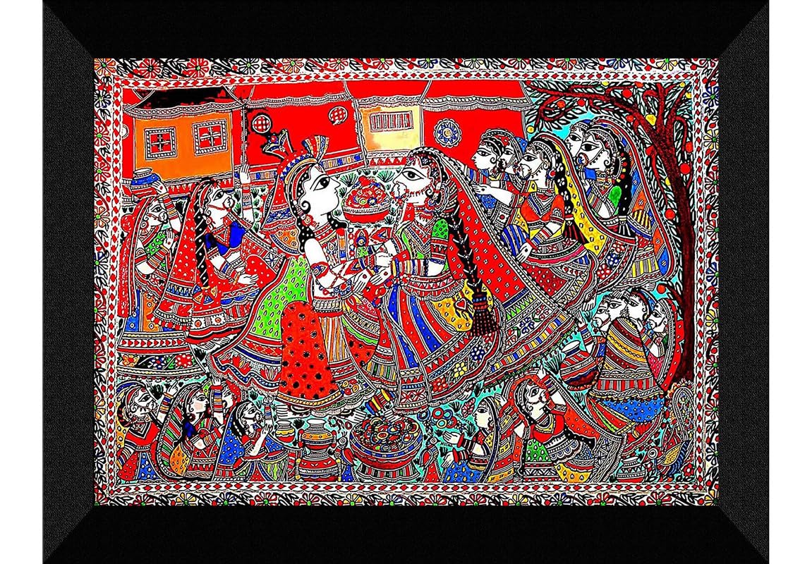 SAF paintings Madhubani Traditional Black frame painting for Wall Decoration SA-SANFK33348