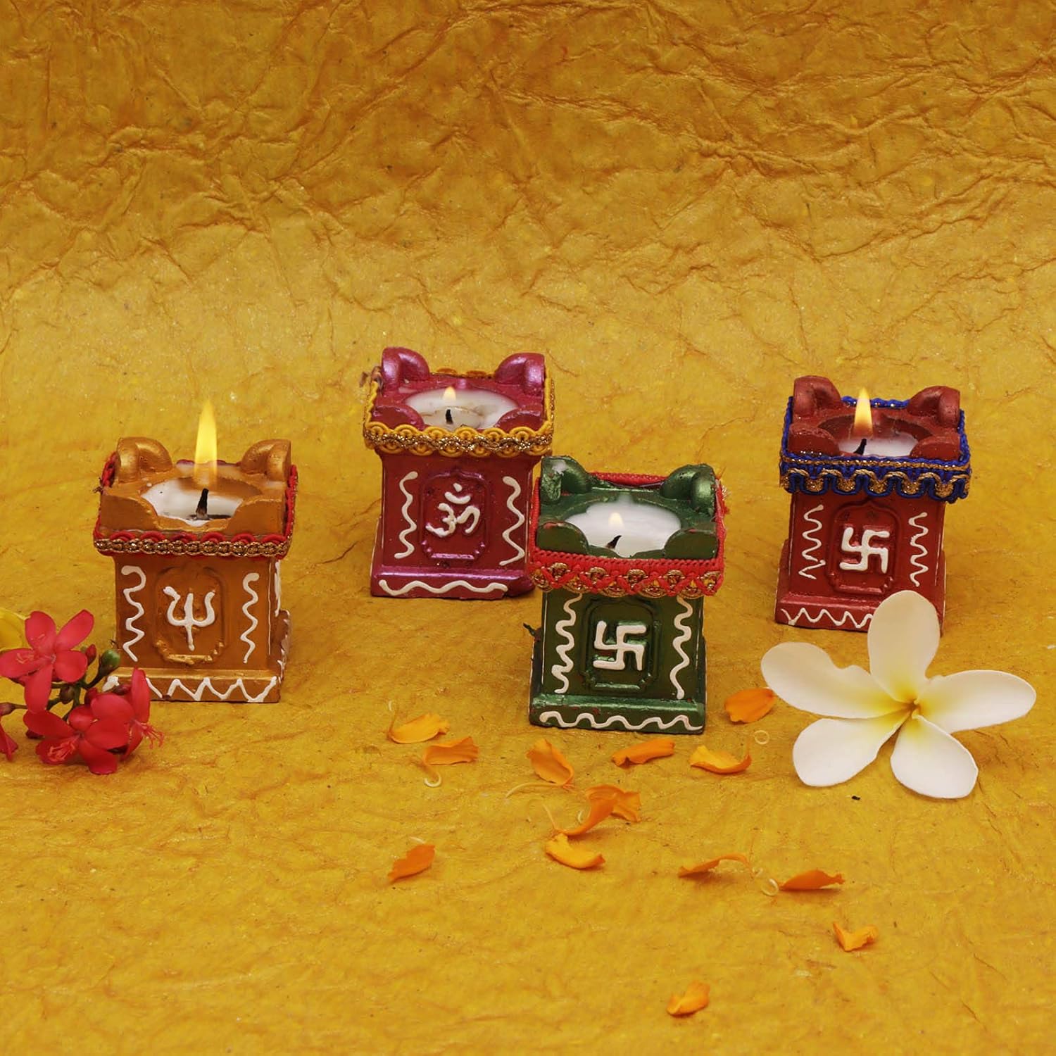 Perpetual Tulsi Diya for Diwali Decoration Handmade | Earthen Clay Terracotta Decorative Diya 4 Pcs Set | Tealight Candle Festival Diya Oil Lamps | Pooja Purpose Outdoor Indoor | Handmade | Best Gift