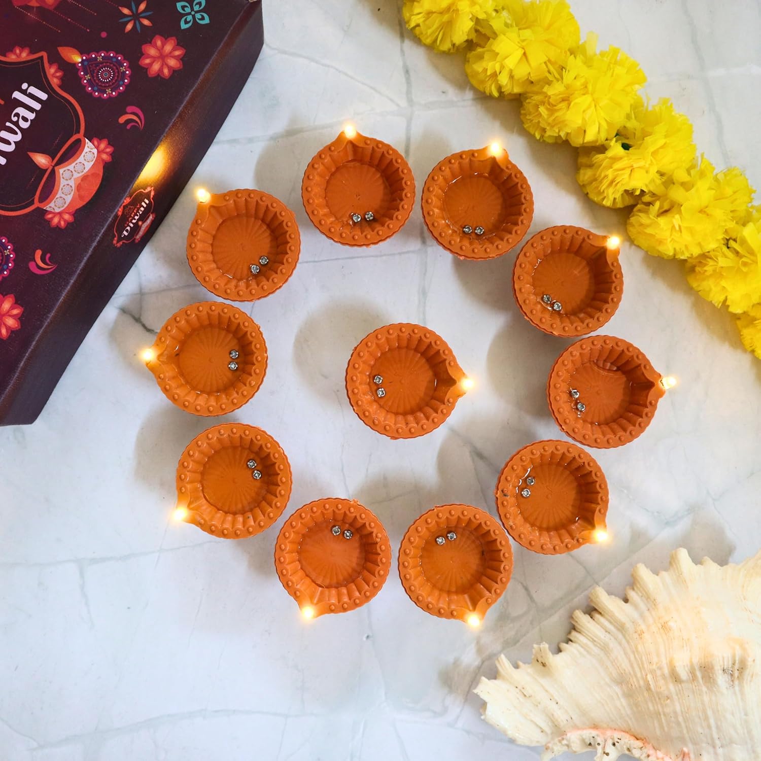 Indian Karigar 6pcs Water Sensor Diyas for Diwali Decoration Items for Home Decor Water Diyas for Diwali Festival Water Sensor Diya for Diwali Diyas for Decoration Diwali Gifts Diwali Diya (6)