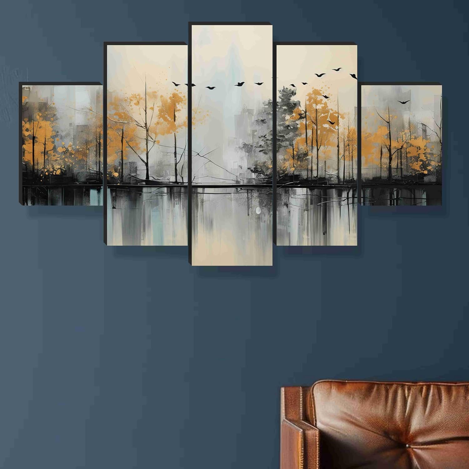 SAF Nature Paintings for Wall Decoration - Set Of Five, 3d Scenery Vastu Painting for Living Room Large Size with Frames for Home Decoration, Hotel, Office 76.2 cm x 45 cm SANFPNLS35475