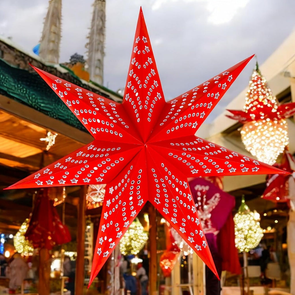 The Banner Company Red Hanging Paper Star|Diwali Decorative Star|Hanging Star for Diwali, Christmas, Party, Birthday, New Year Decoration|Xmas Party Decor Paper Star |28" unfolded| 7 pointed Pack of 1