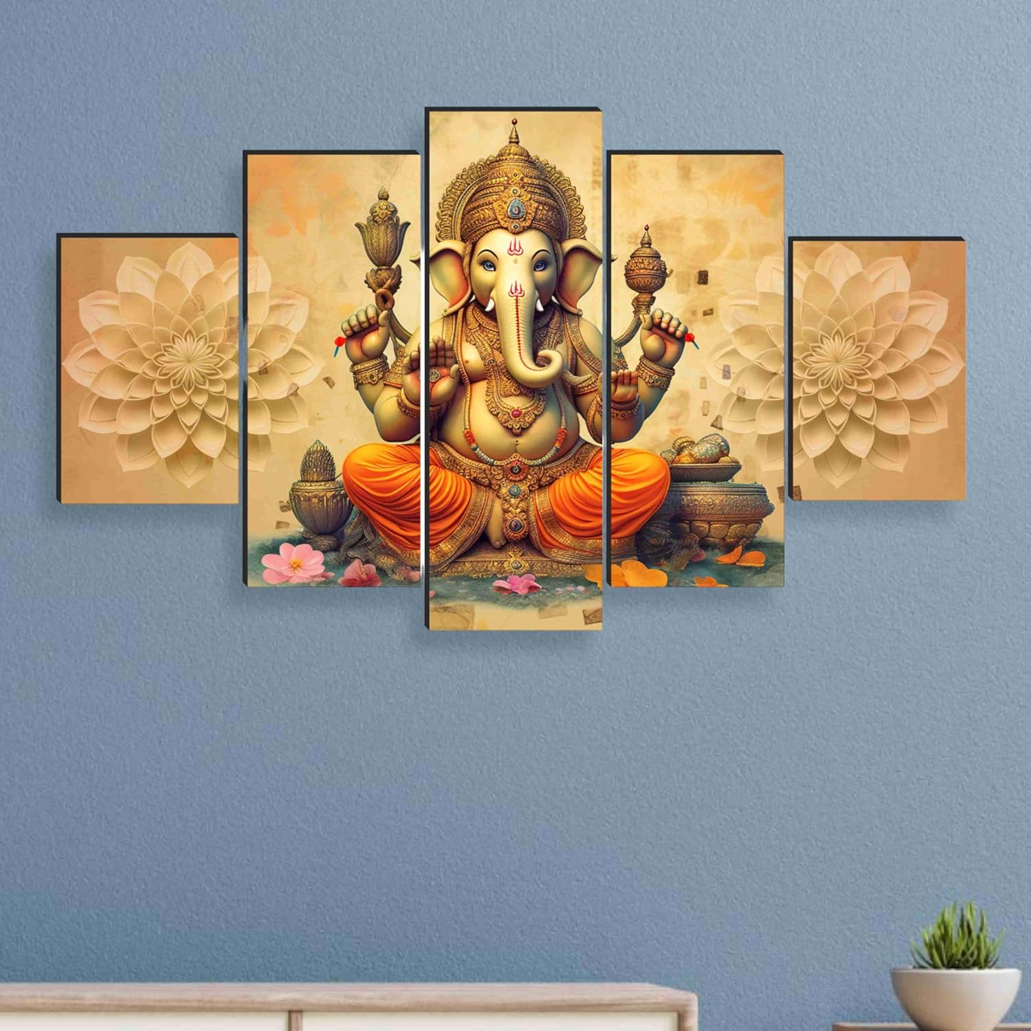SAF Ganesha Paintings for Wall Decoration - Set Of Five, 3d modern art Painting for Living Room Large Size with Frames for Home Decoration, Hotel, Office 76.2 cm x 45 cm SANFPNLS35447