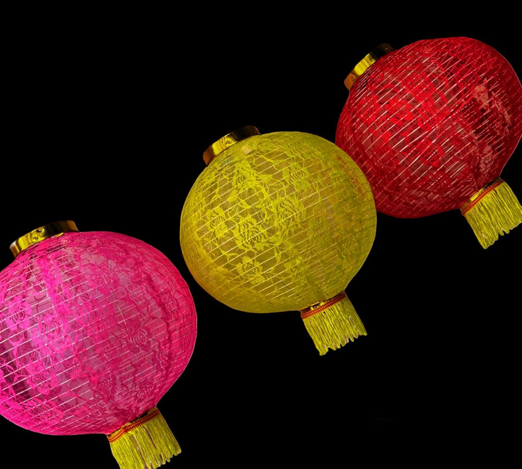 PartySanthe 16inch Colorful and Bright Cloth Diwali Hanging Lantern Handmade Festive Lantern Chinese Traditional Lantern Any 1pc
