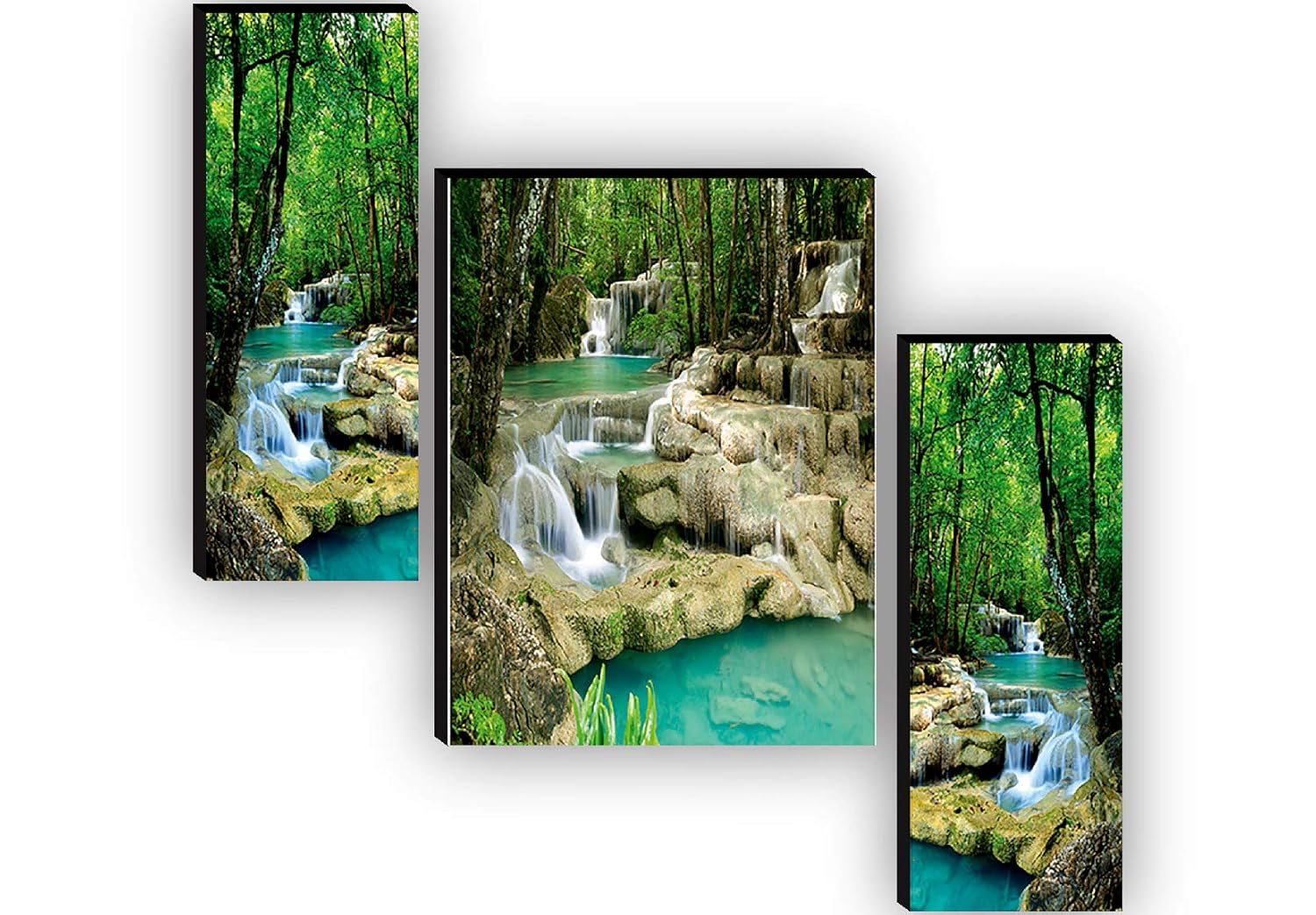SAF paintings Set of 3 Waterfall UV Textured Paintings for living room with frame Painting 12 Inch X 18 Inch SAF-JM7469
