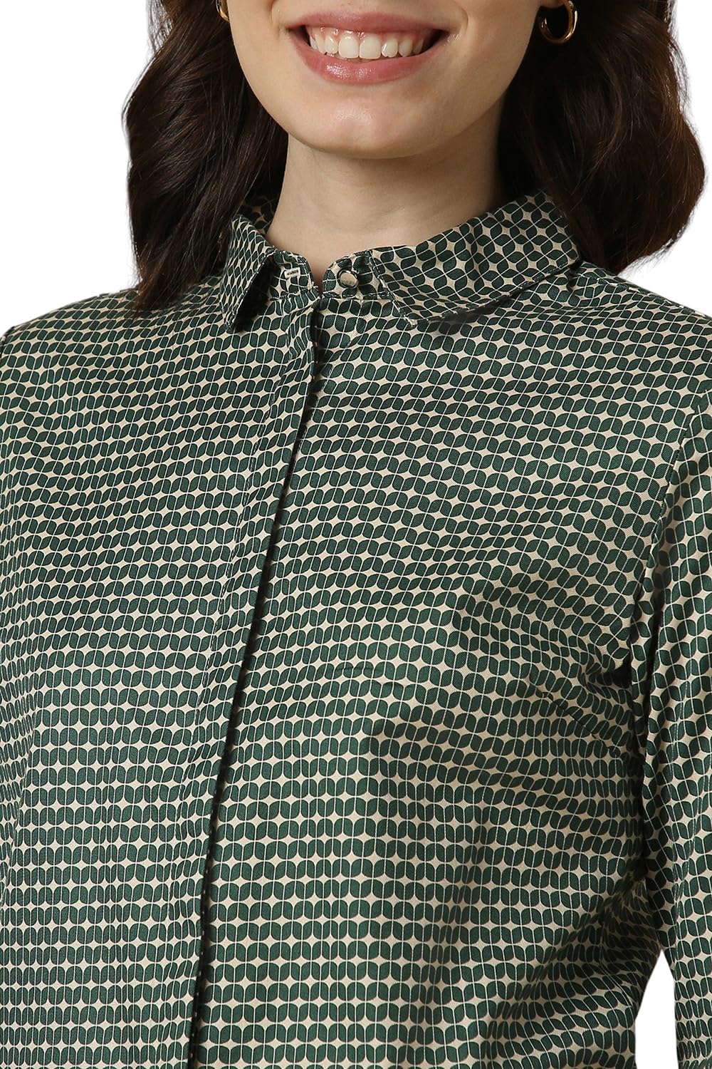 Allen Solly Women's Green Plain Full Sleeve Casual Shirt