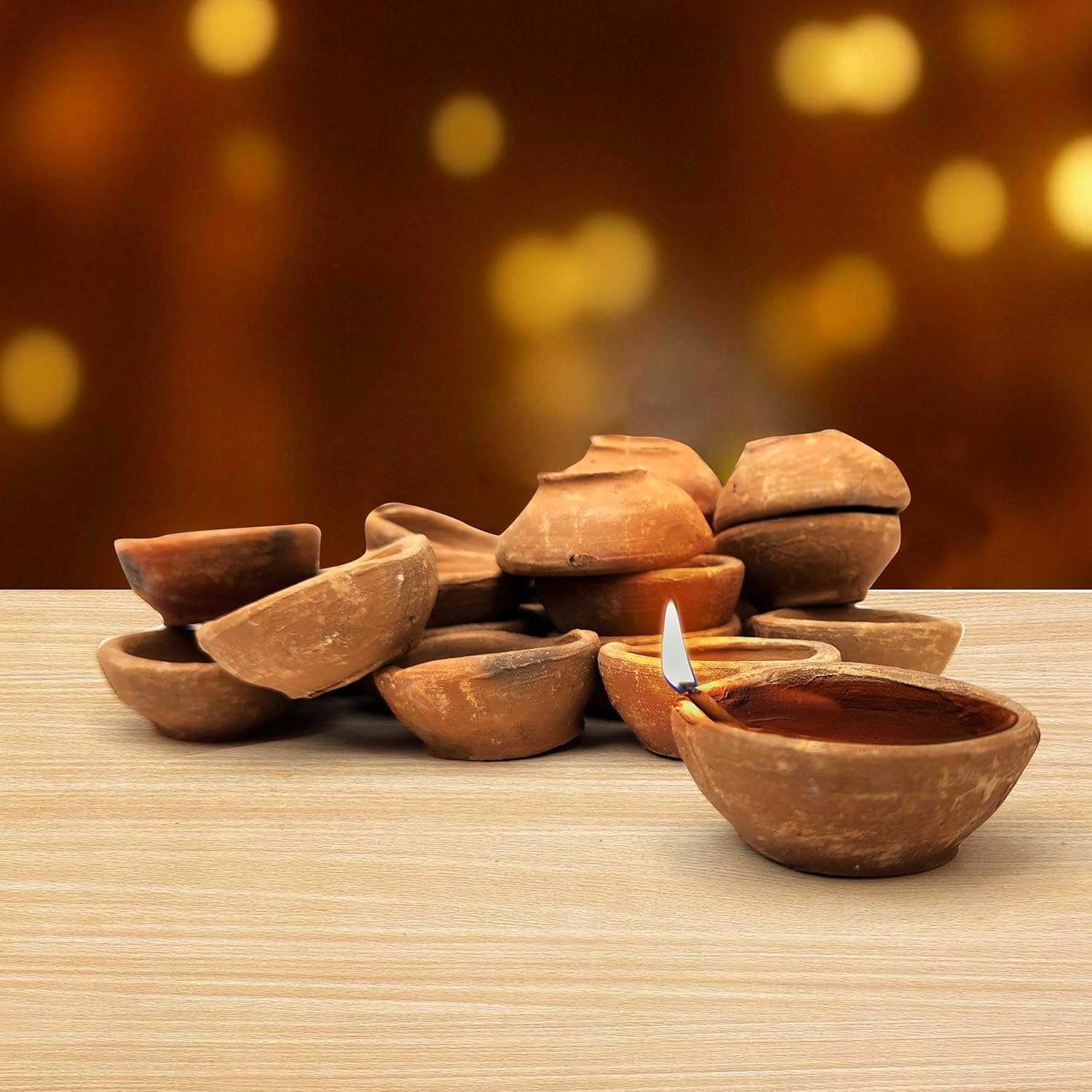 Pure Source India Natural Clay Traditional Diwali Ke Diye | Earthen Clay Diya | Mitti Ka Diva | Diyas for Pooja | Multipurpose Diya | Pooja Items (Set of 24)