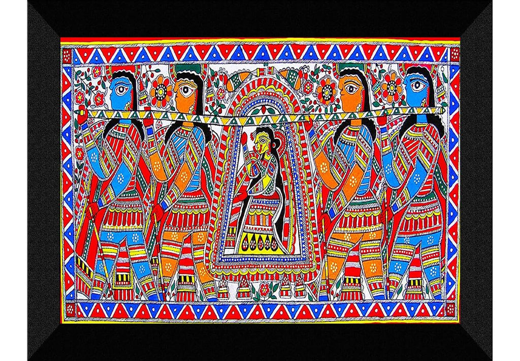 SAF paintings Madhubani Traditional Black frame painting for Wall Decoration SA-SANFK33357