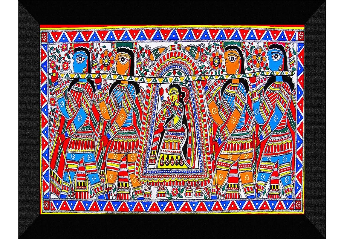 SAF paintings Madhubani Traditional Black frame painting for Wall Decoration SA-SANFK33357