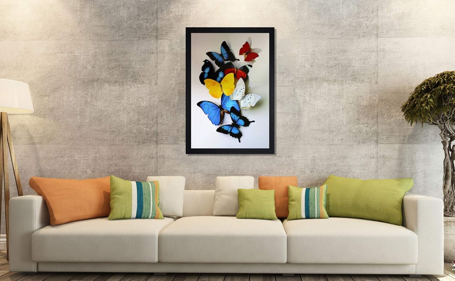 SAF paintings Butterfly Modern Art Sparkle Lamination Finished Surface Golden Slim Frame for Home Decor 13.5 inch x 19.5 inch