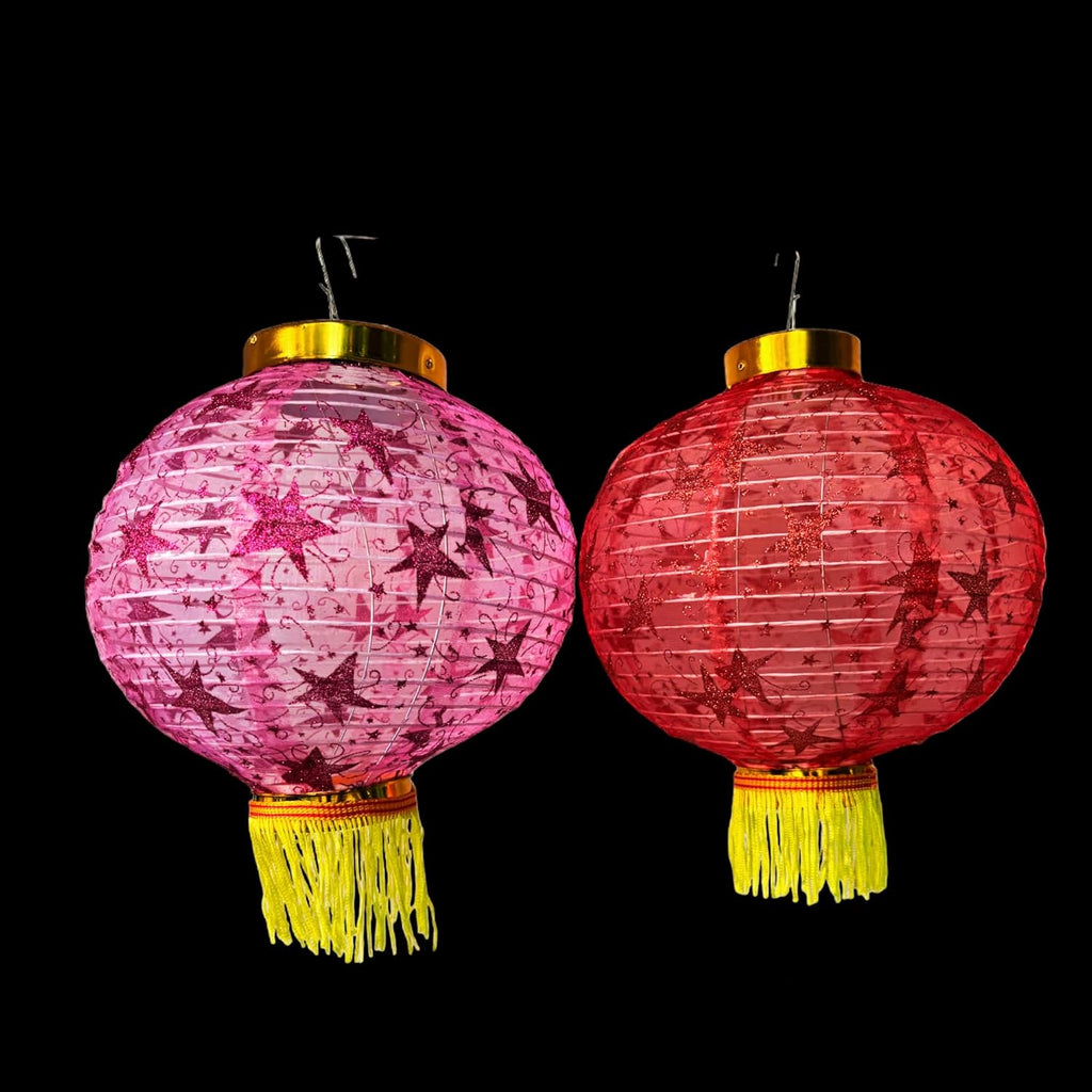 PartySanthe Star Print Pack of 1pc Cloth Diwali Hanging Lantern Handmade Traditional Festive Lantern Round 12inch - Random Design and Random Color Any 1pc