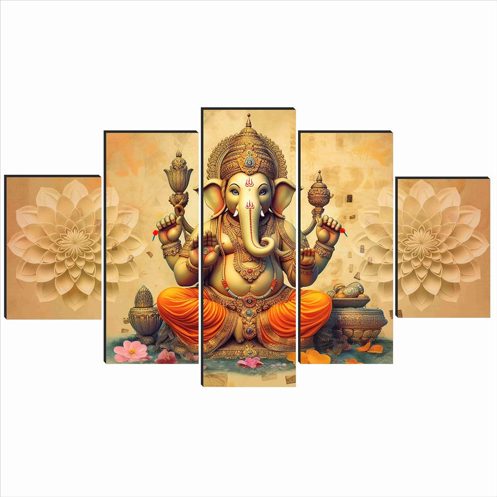 SAF Ganesha Paintings for Wall Decoration - Set Of Five, 3d modern art Painting for Living Room Large Size with Frames for Home Decoration, Hotel, Office 76.2 cm x 45 cm SANFPNLS35447