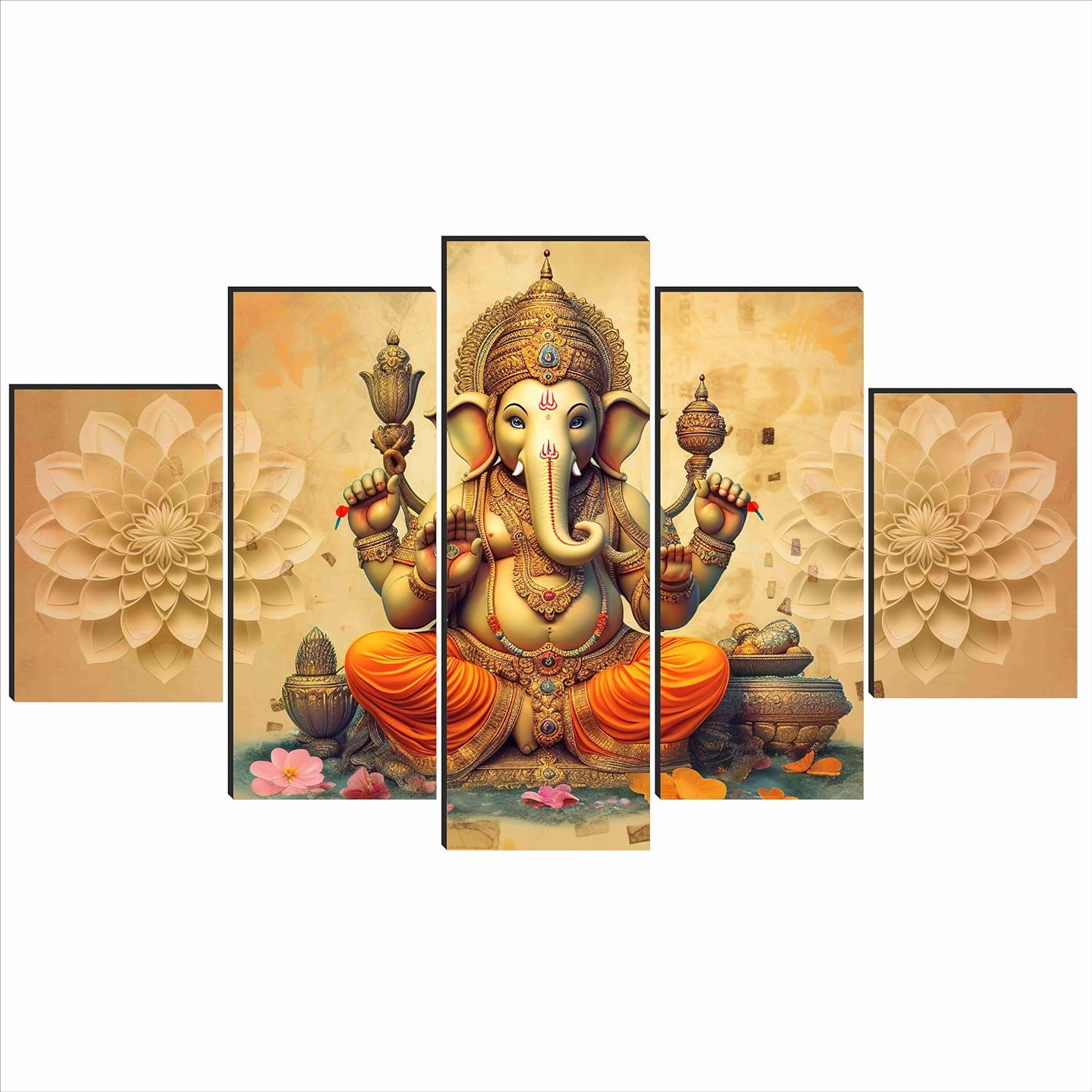 SAF Ganesha Paintings for Wall Decoration - Set Of Five, 3d modern art Painting for Living Room Large Size with Frames for Home Decoration, Hotel, Office 76.2 cm x 45 cm SANFPNLS35447