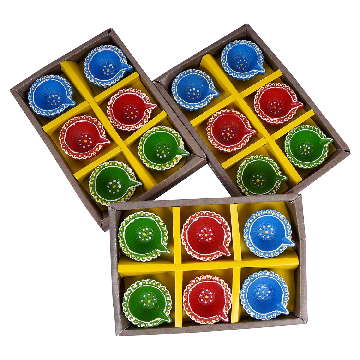 TIED RIBBONS Pack of 18 Large Handmade Clay Diwali Diyas Earthen Oil Lamp Diwali Diya (Multi, 6 cm x 2 cm) for Diwali Decoration Home Puja Office Pooja Room Mandir Temple Table Dipawali Decor Items