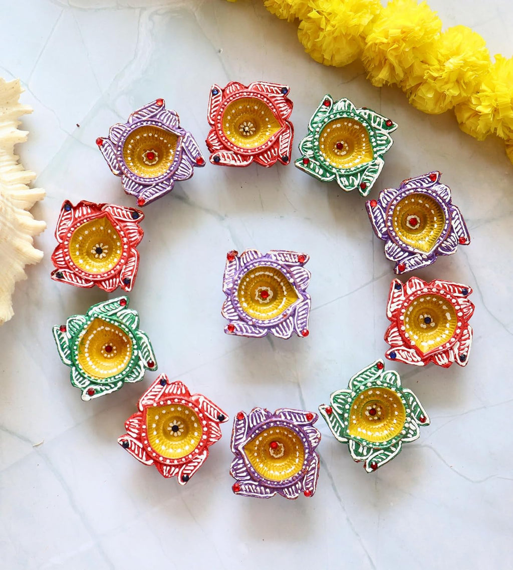 Indian Karigar 12 Diya for Diwali Diyas for Diwali Festival Terracotta Decorative Diyas for Diwali Decoration Items for Home Decor Diwali Diya Light Diwali Gifts for Family (Diwali Decoration Items)