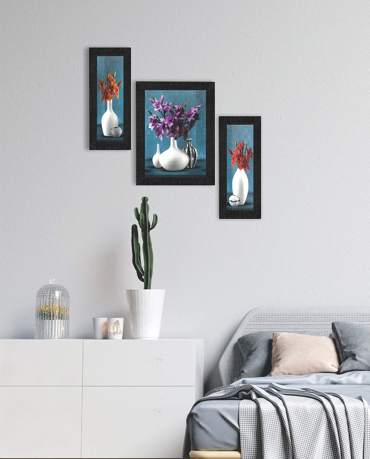 SAF paintings UV Textured Flower Print Framed Art Print Painting Set of 3 for Home Decoration – Size 35 x 2 x 50 cm SANFSA7479