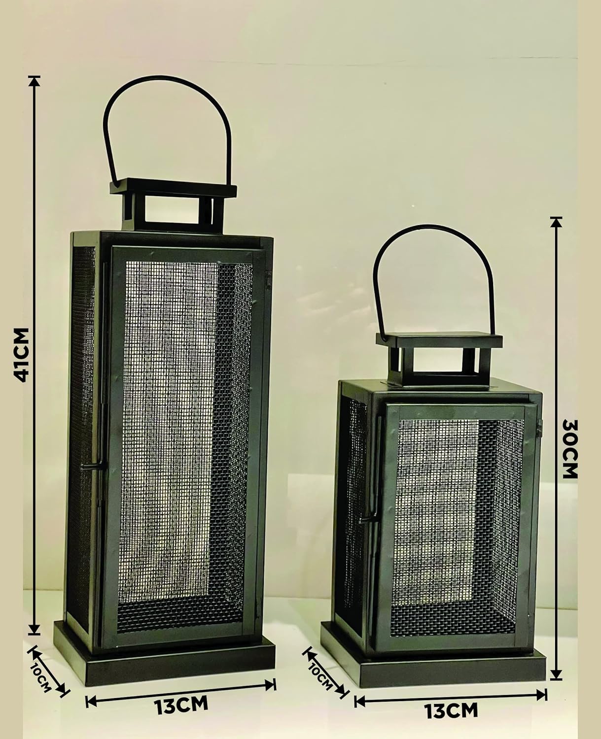 Urban Born Set of 2 Iron Lantern and Candle Tealight Holder for Home Decor Items | Candles for Home Decoration | Candle Holders for Home Decor | 2 Free led Lights (Pack of 2) (Gold)