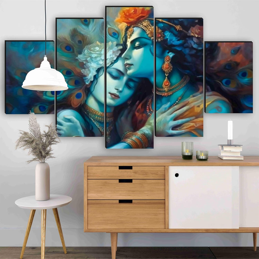 SAF Radha krishna Paintings for Wall Decoration - Set Of Five, 3d modern art Painting for Living Room Large Size with Frames for Home Decoration, Hotel, Office 76.2 cm x 45 cm SANFPNLS35469