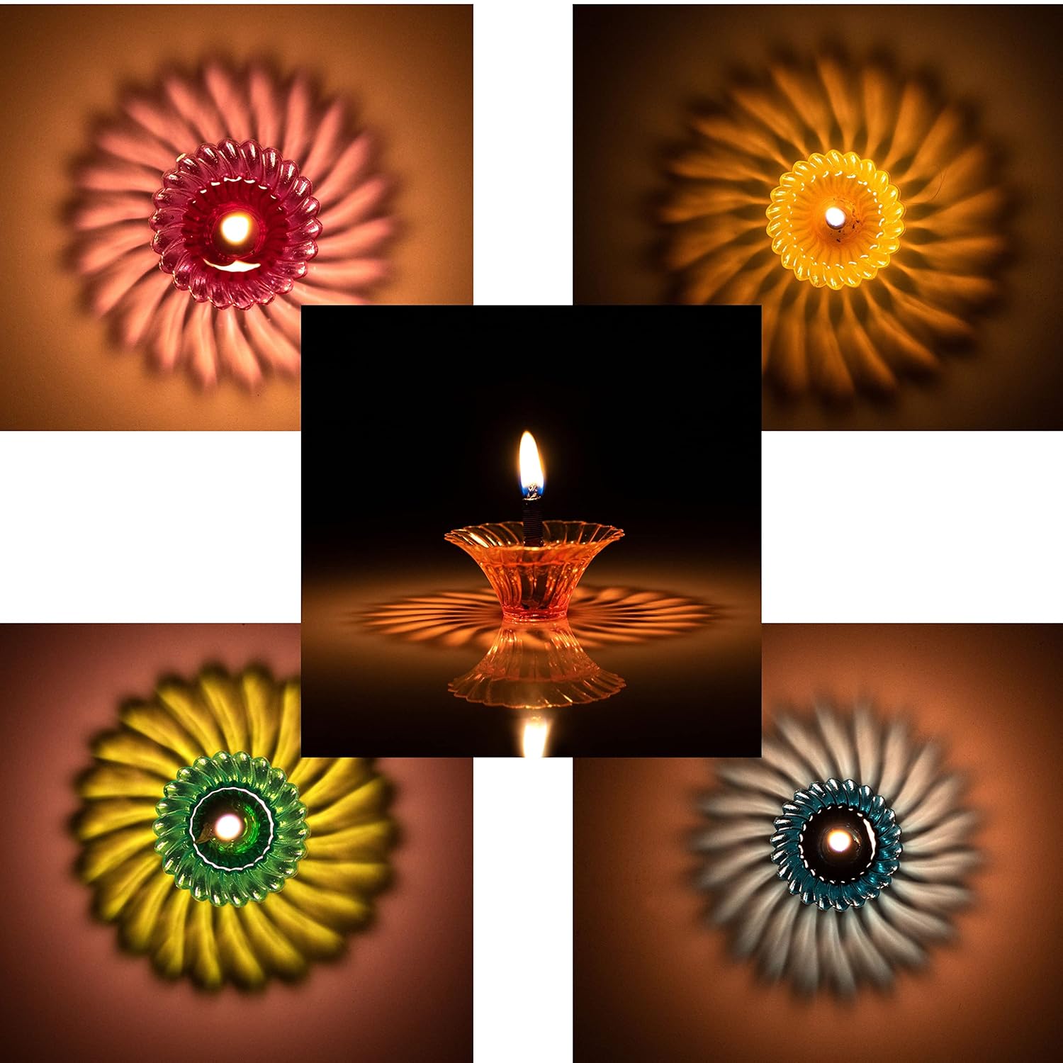 Indian Karigar 12pcs Diwali Diyas Colourful 3d Reflection Diya For Diwali Decor Sun Shape Shadow Reflective Diyas For Diwali Decoration Items For Home Decor Reusable Navratri Diwali Lights Multicolour