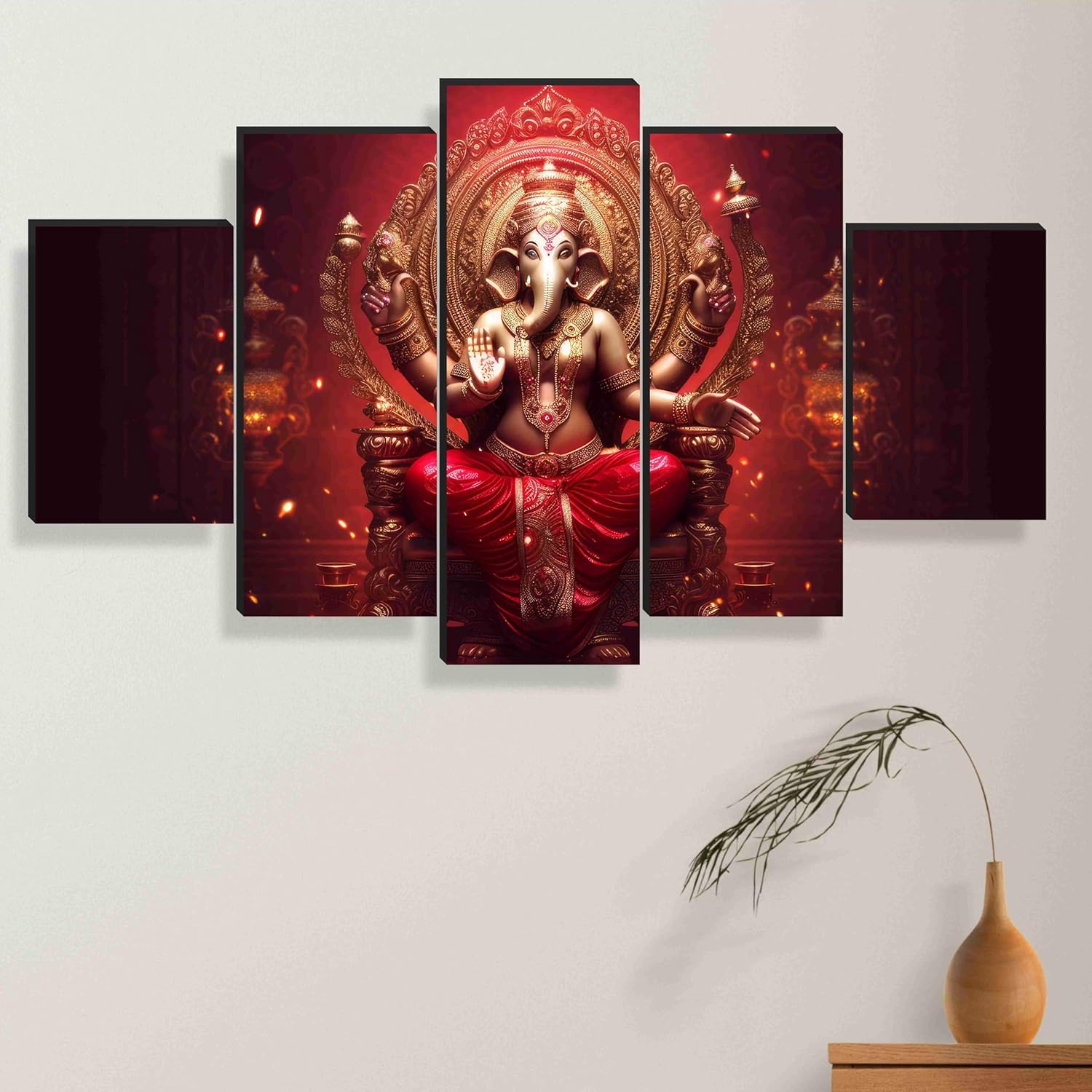 SAF Ganesha Paintings for Wall Decoration - Set Of Five, 3d modern art Painting for Living Room Large Size with Frames for Home Decoration, Hotel, Office 76.2 cm x 45 cm SANFPNLS35480