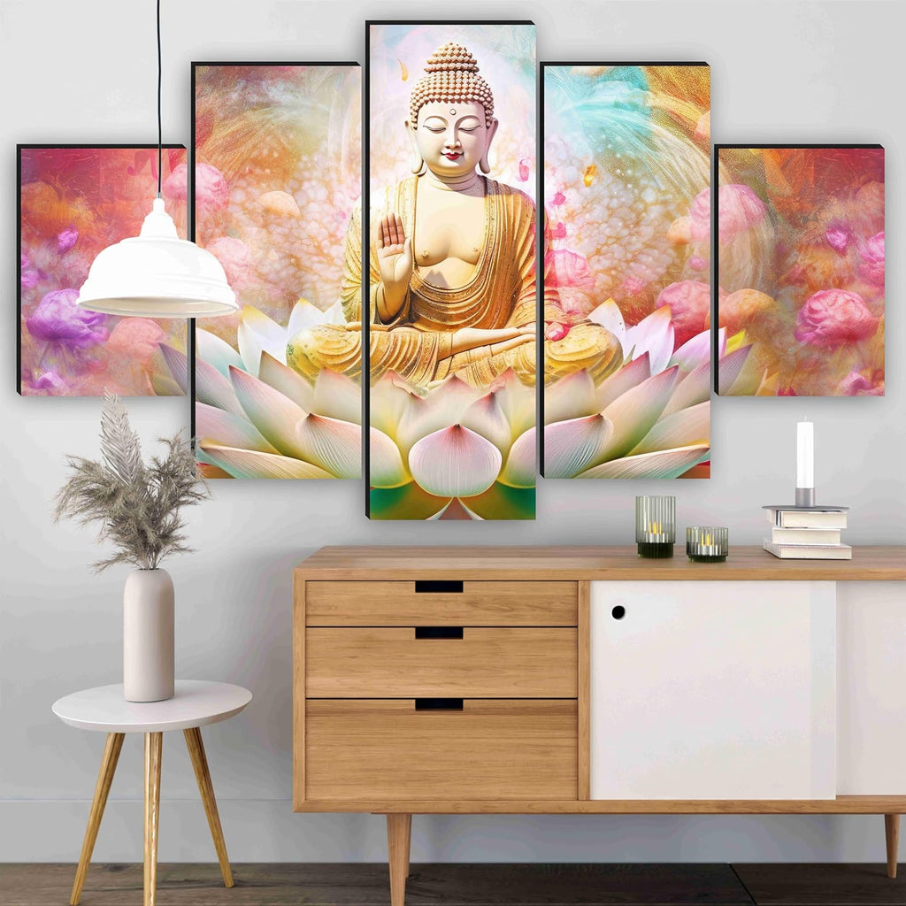 SAF Buddha Paintings for Wall Decoration - Set Of Five, 3d modern art Painting for Living Room Large Size with Frames for Home Decoration, Hotel, Office 76.2 cm x 45 cm SANFPNLS35479