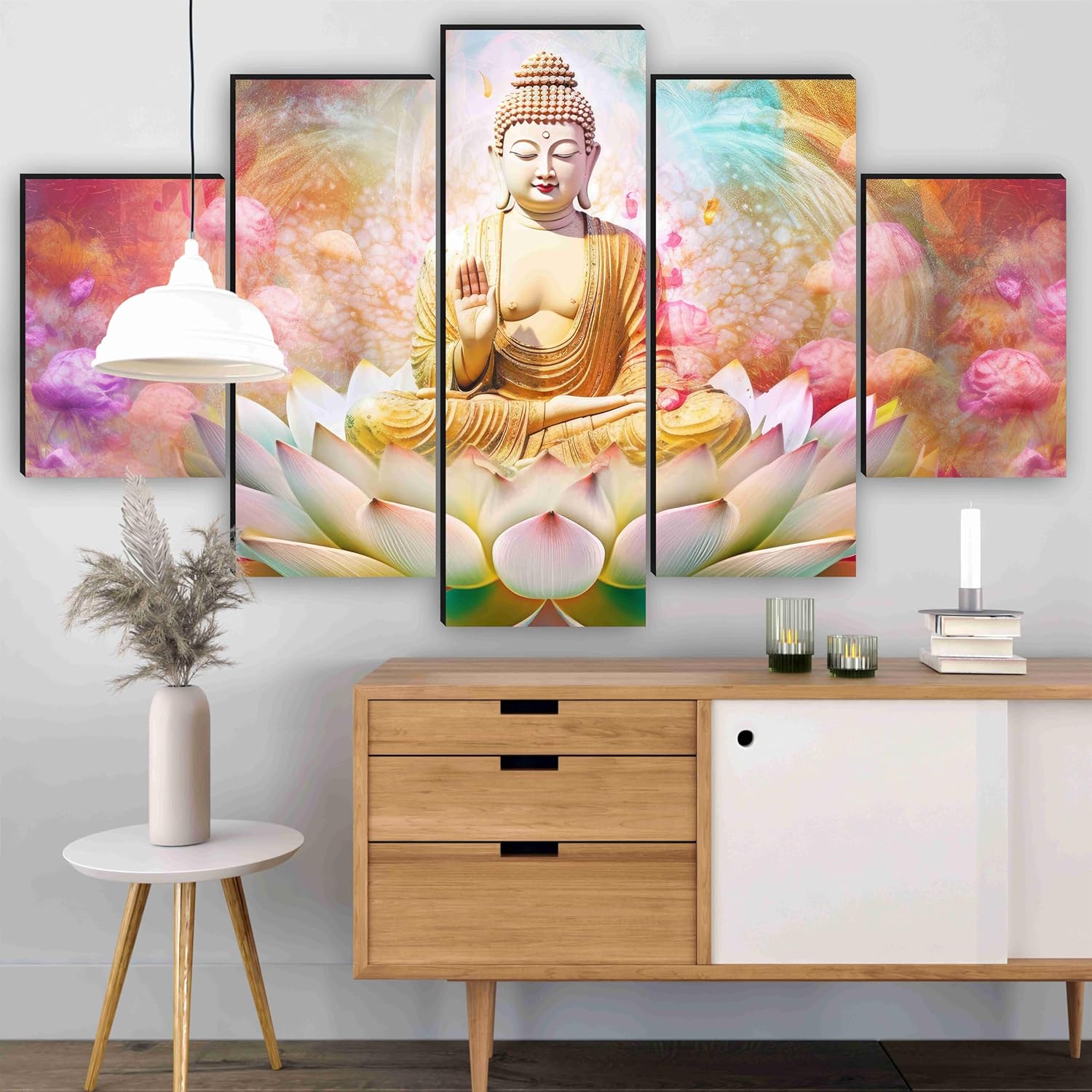 SAF Buddha Paintings for Wall Decoration - Set Of Five, 3d modern art Painting for Living Room Large Size with Frames for Home Decoration, Hotel, Office 76.2 cm x 45 cm SANFPNLS35479
