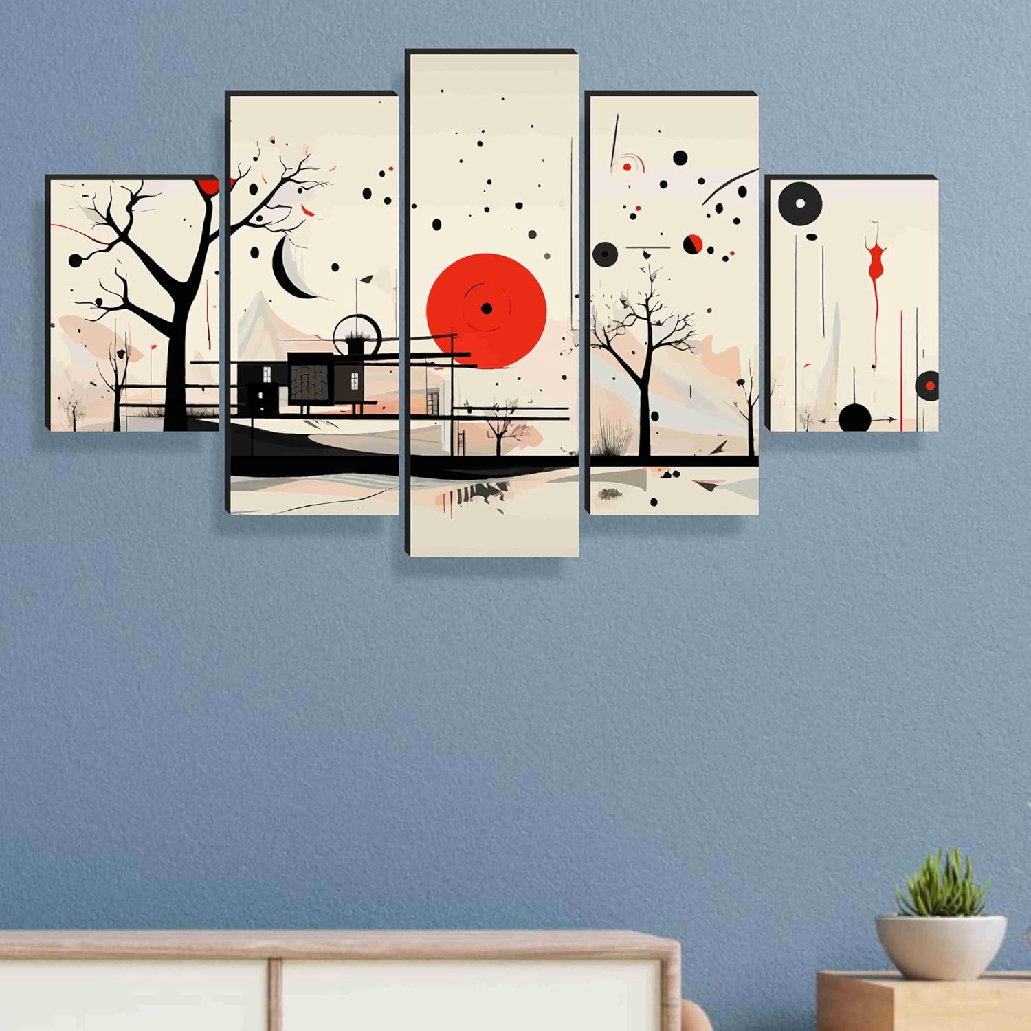 SAF Nature Paintings for Wall Decoration - Set Of Five, 3d Scenery Vastu Painting for Living Room Large Size with Frames for Home Decoration, Hotel, Office 76.2 cm x 45 cm SANFPNLS35476
