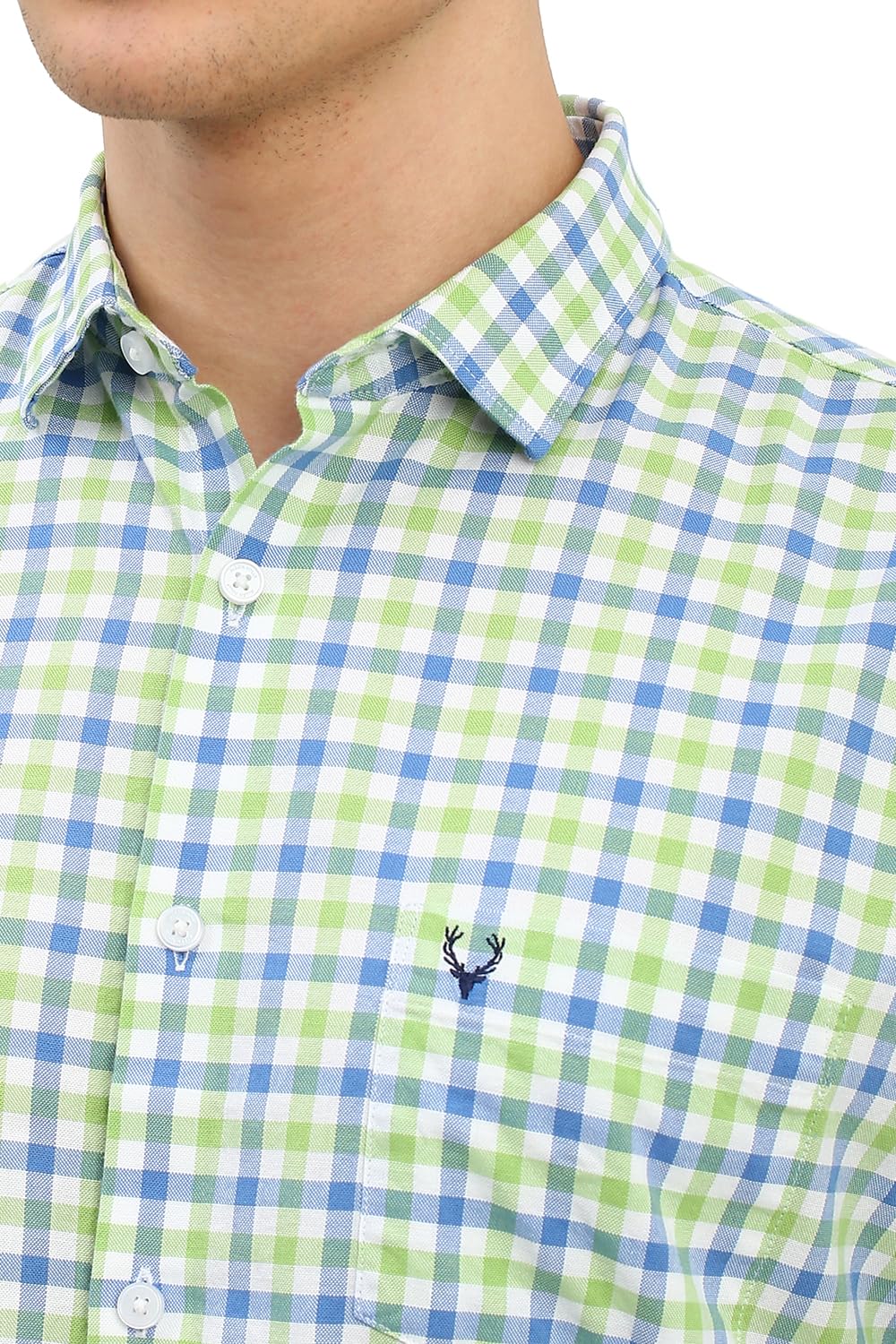 Allen Solly Men Green Slim Fit Check Half Sleeves Casual Shirts