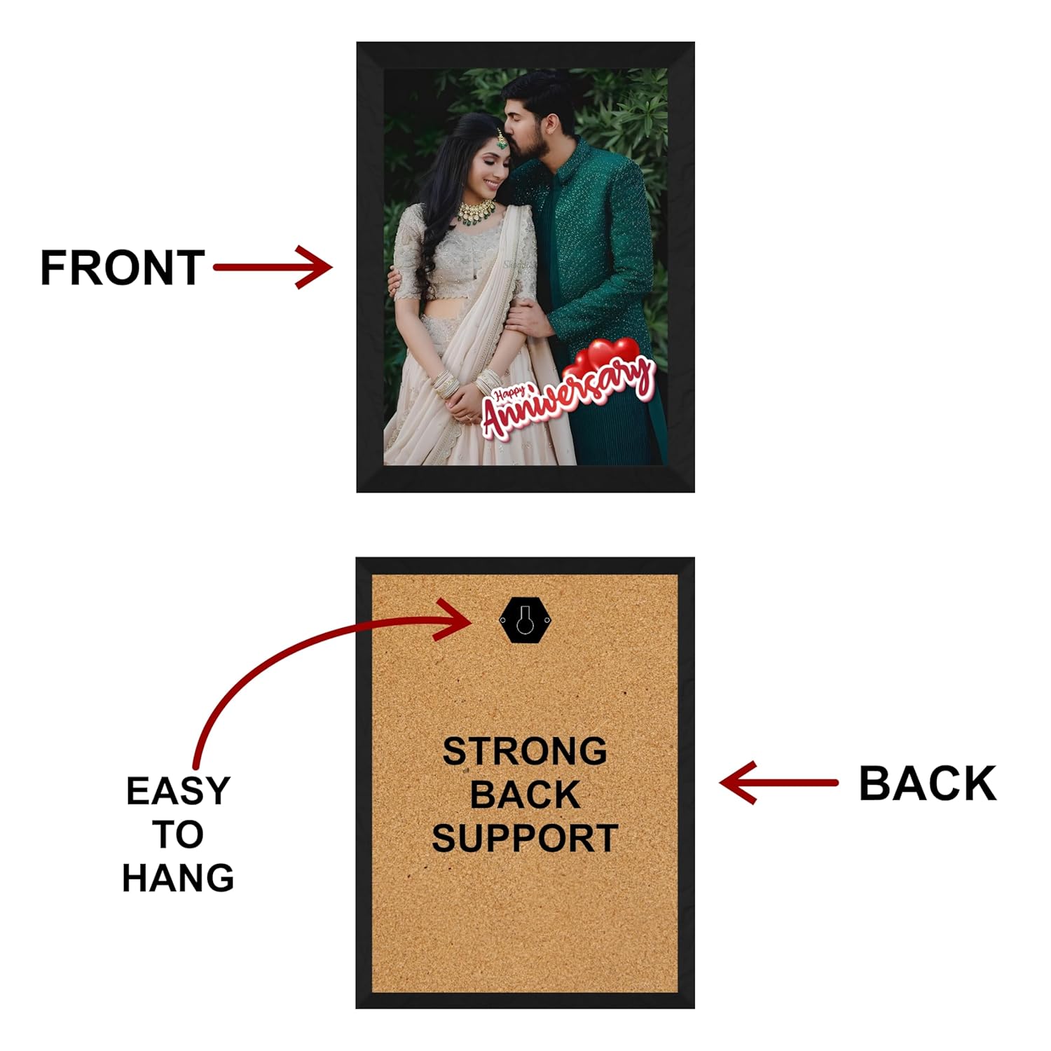 SAF photo frame Customized Happy anniversary Black Frame Photo Frame For home And wall décor,Living Room And Bedroom||Personalized Photo Frame Couple,Family,and Friends 30 cm x 23 cm PF-B-01