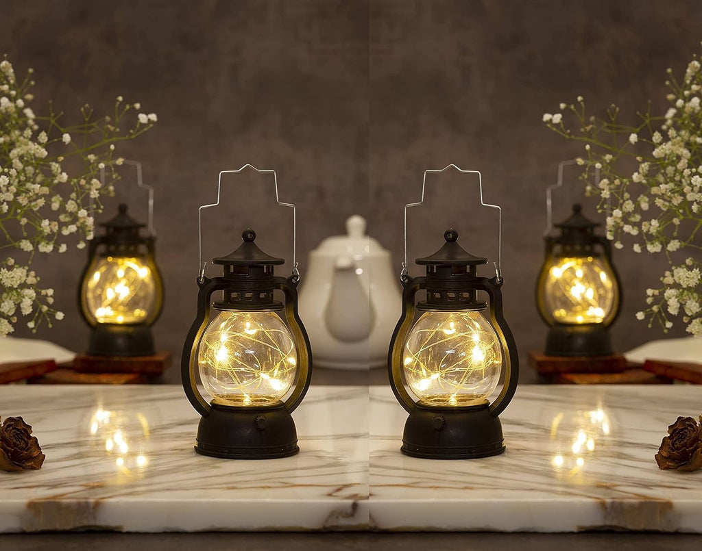 SATYAM KRAFT 4 Piece Acrylic Antique Lamp Hurricane Wall Hanging LED String Light Holders Perfect for Home Decor, Diwali Decor, Gifts, Bedrooms, and Living Rooms (Yellow)