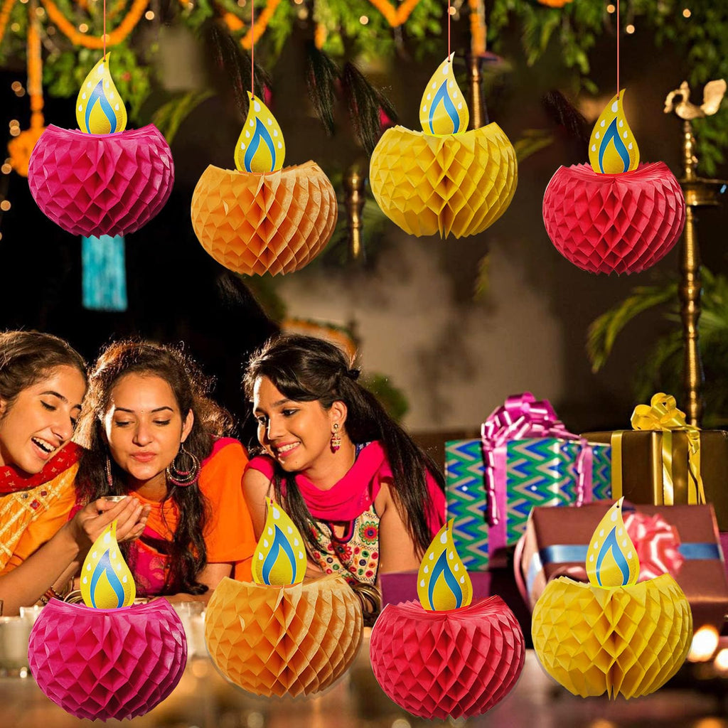 Rozi Decoration Happy Diwali Diya Honeycomb Decoration Items for Home, Table, Garden, Lawn, Office Decoration | Dipawali Decoration Items | Diwali Hanging Decoration Items
