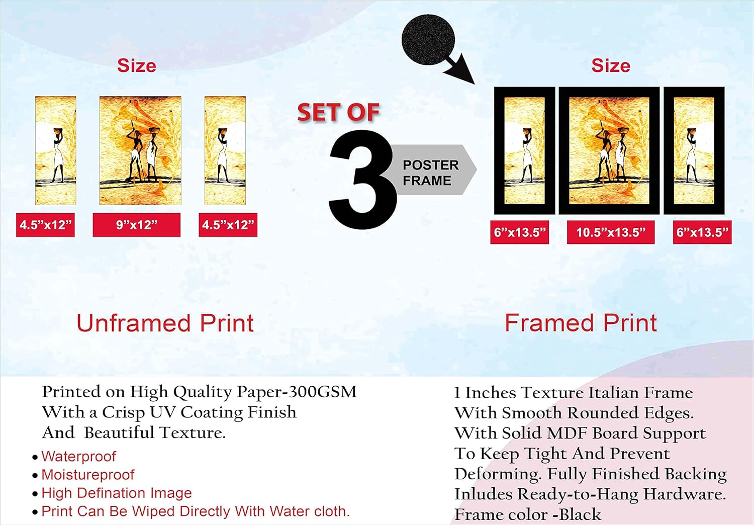 SAF paintings Set of 3 modern art UV textured Wall Painting with Frame for Home decoration 13.5 inch x 22.5 inch SANFS32575