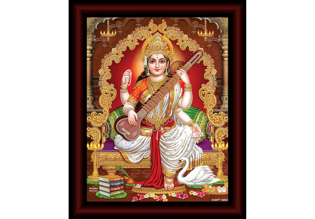 SAF paintings Saraswati Maa UV Textured Home Decorative Gift Item Framed Painting 14 inch x 11 inch SANFR05