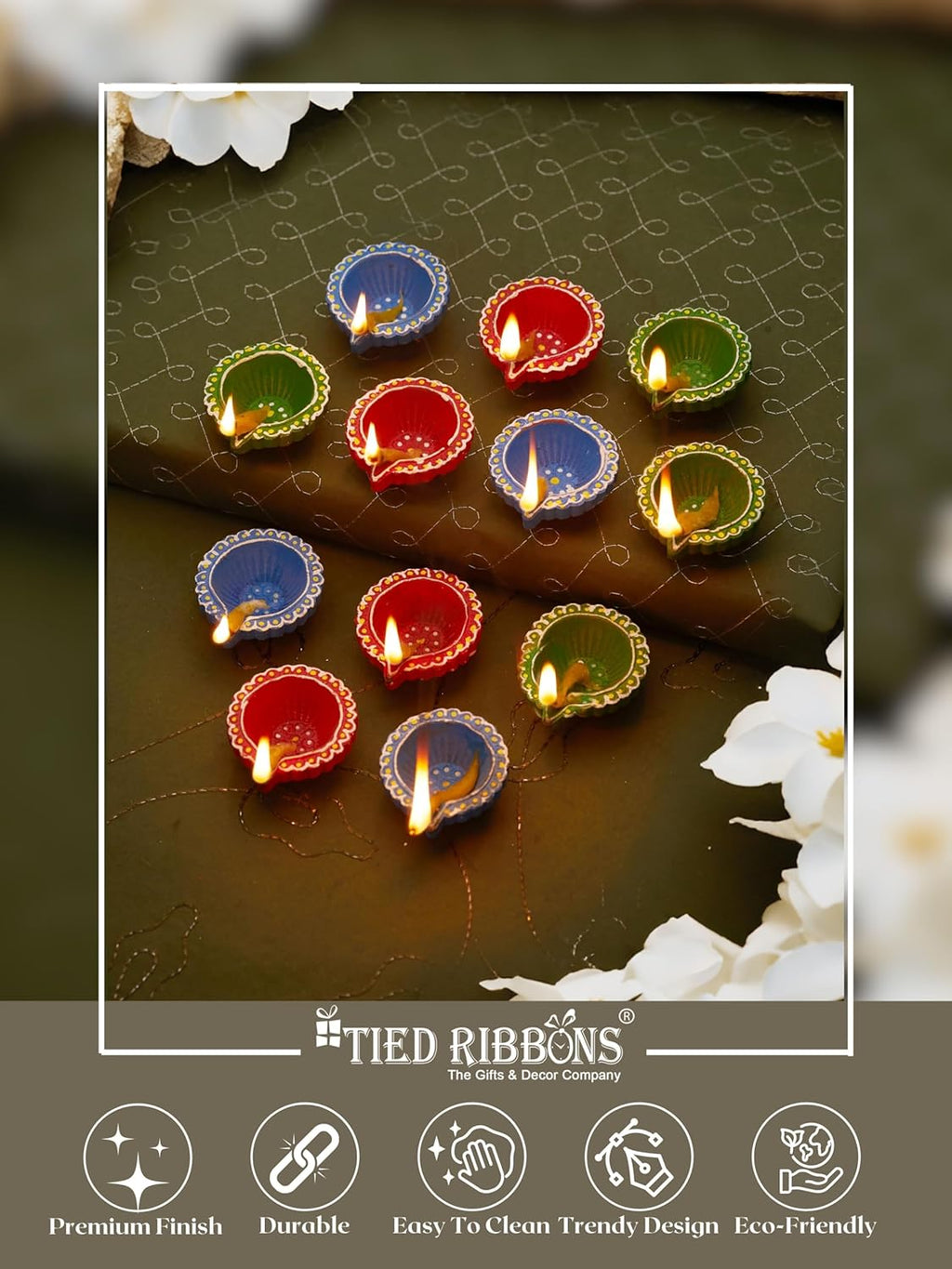 TIED RIBBONS Pack of 18 Large Handmade Clay Diwali Diyas Earthen Oil Lamp Diwali Diya (Multi, 6 cm x 2 cm) for Diwali Decoration Home Puja Office Pooja Room Mandir Temple Table Dipawali Decor Items