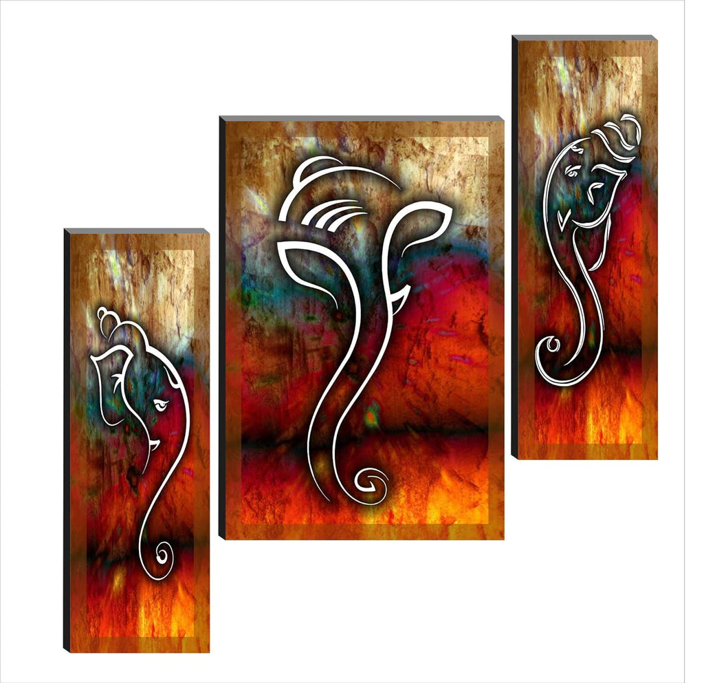 SAF paintings 6MM Ganesha Set of 3 Panel Digital Reprint 12 Inch X 18 Inch Painting SANFJM1004