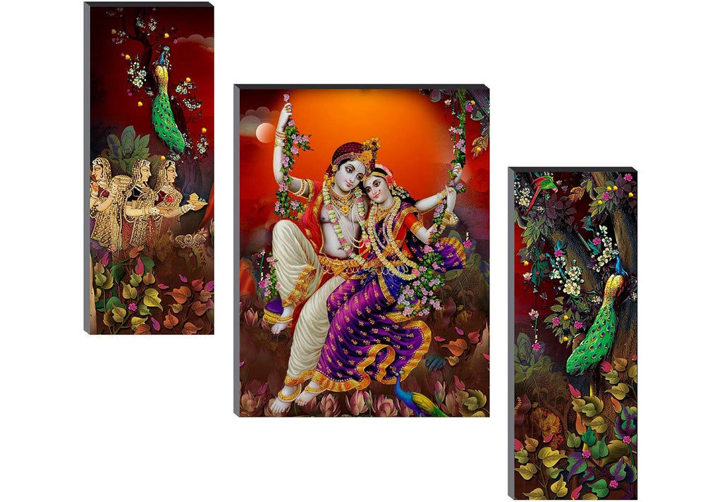 SAF paintings Radha Krishna UV Textured Self adhesive Religious Painting (Multicolour, Set of 3, 18 Inch X 12 Inch, SANFJM31319)