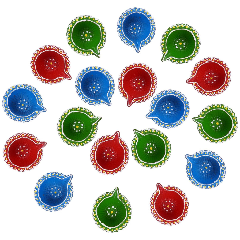 TIED RIBBONS Pack of 18 Large Handmade Clay Diwali Diyas Earthen Oil Lamp Diwali Diya (Multi, 6 cm x 2 cm) for Diwali Decoration Home Puja Office Pooja Room Mandir Temple Table Dipawali Decor Items