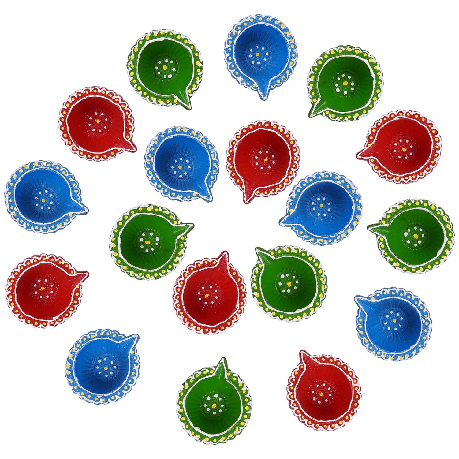 TIED RIBBONS Pack of 18 Large Handmade Clay Diwali Diyas Earthen Oil Lamp Diwali Diya (Multi, 6 cm x 2 cm) for Diwali Decoration Home Puja Office Pooja Room Mandir Temple Table Dipawali Decor Items