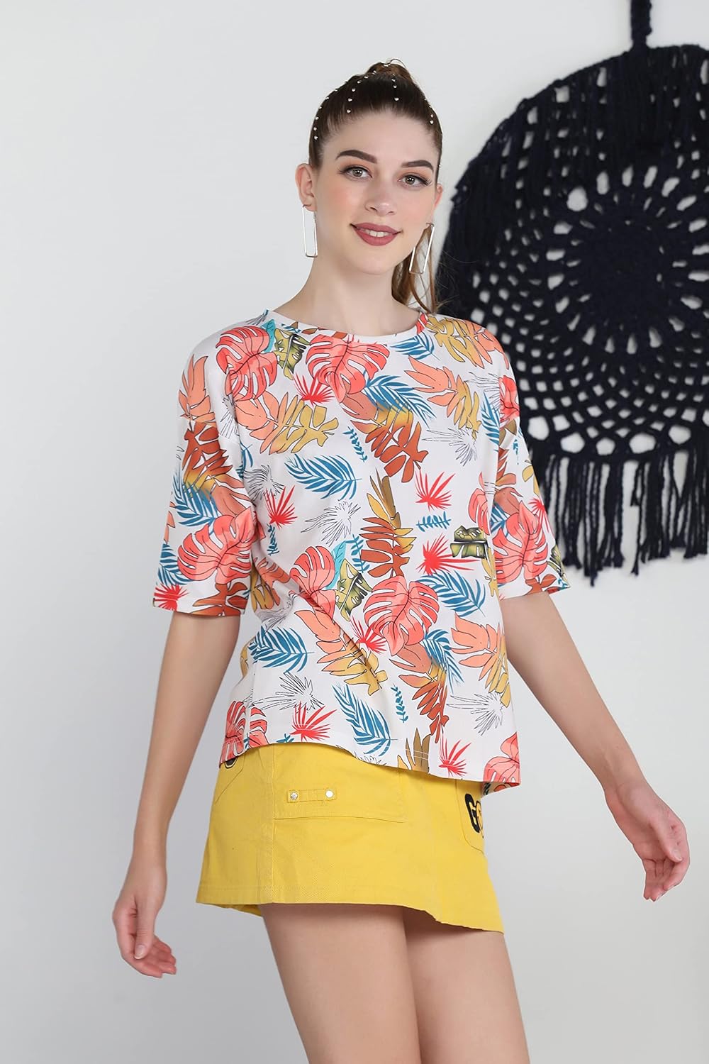 GRECIILOOKS Women Tie-Dye Graphic Printed Cotton Blended Summer Tops