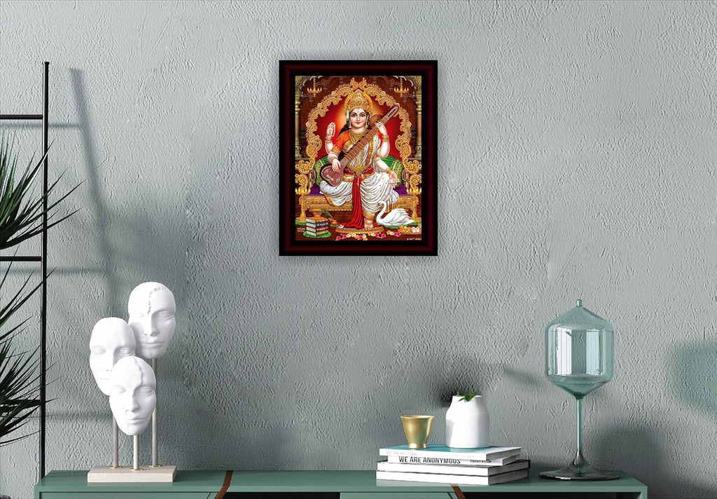 SAF paintings Saraswati Maa UV Textured Home Decorative Gift Item Framed Painting 14 inch x 11 inch SANFR05