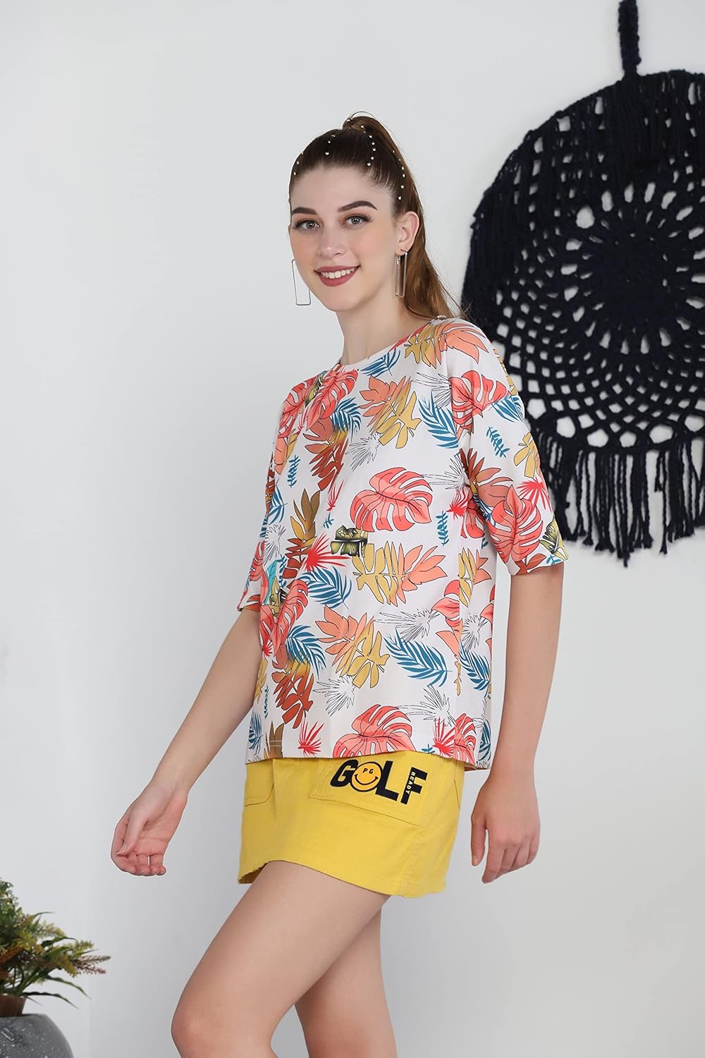 GRECIILOOKS Women Tie-Dye Graphic Printed Cotton Blended Summer Tops