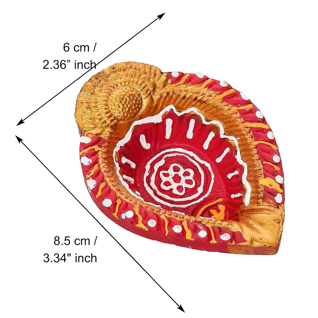 eCraftIndia Set of 4 Multicolor Decorative Clay Diyas Terracotta Deepam Oil Lamps, Mitti Diya for Diwali, Lakshmi Puja, Navratri, Ganesh Chaturthi - Diwali Decoration Items for Home Decor