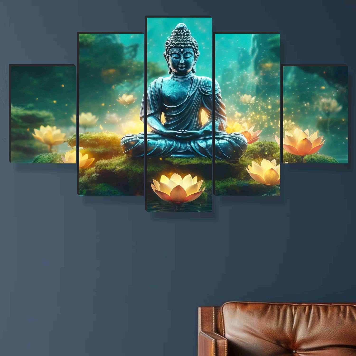 Saf Buddha Paintings For Wall Decoration - Set Of Five, 3D Modern Art Painting For Living Room Large Size With Frames For Home Decoration, Hotel, Office 76.2 Cm X 45 Cm Sanfpnls35452 - Engineered Wood