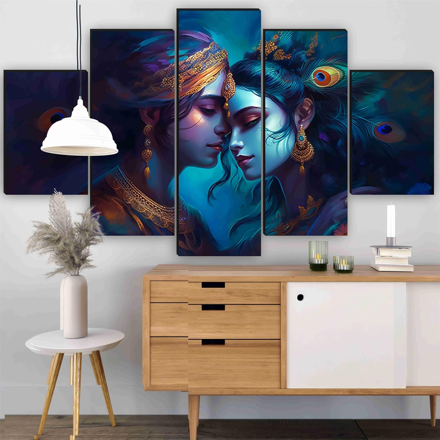 Saf Radha Krishna Paintings For Wall Decoration-Set Of Five,3D Modern Art Painting For Living Room Large Size With Frames For Home Decoration,Hotel,Office 76.2 Cm X 45 Cm Sanfpnls35460-Engineered Wood