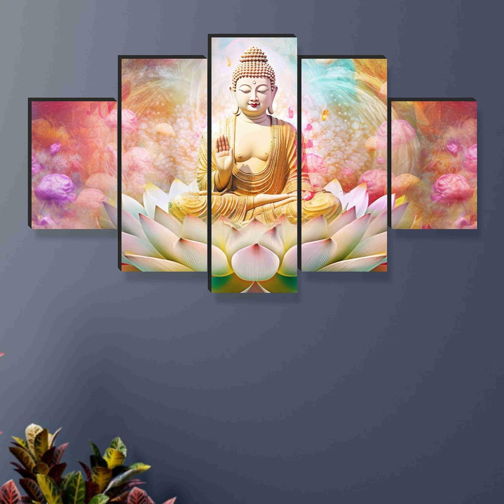 SAF Buddha Paintings for Wall Decoration - Set Of Five, 3d modern art Painting for Living Room Large Size with Frames for Home Decoration, Hotel, Office 76.2 cm x 45 cm SANFPNLS35479