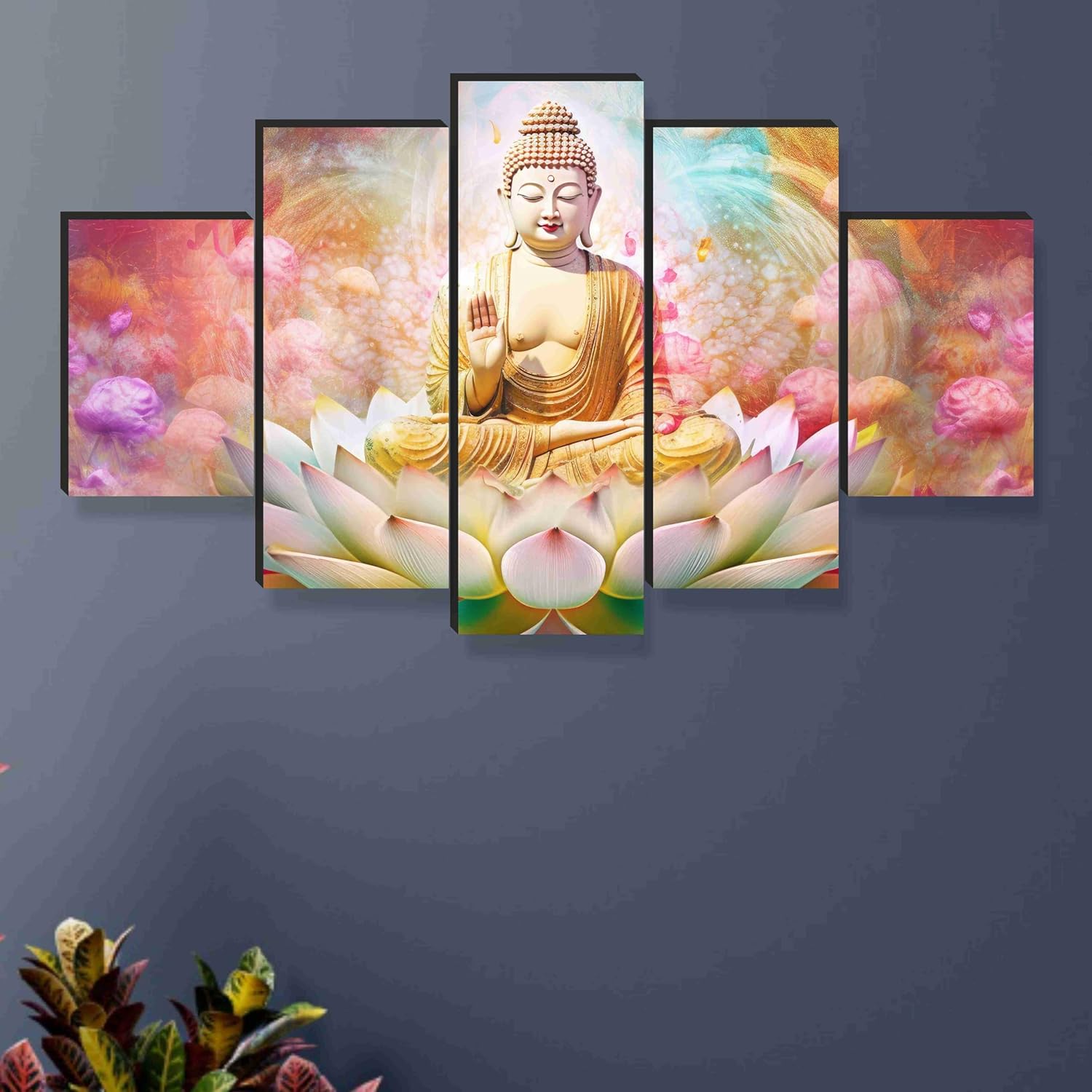 SAF Buddha Paintings for Wall Decoration - Set Of Five, 3d modern art Painting for Living Room Large Size with Frames for Home Decoration, Hotel, Office 76.2 cm x 45 cm SANFPNLS35479
