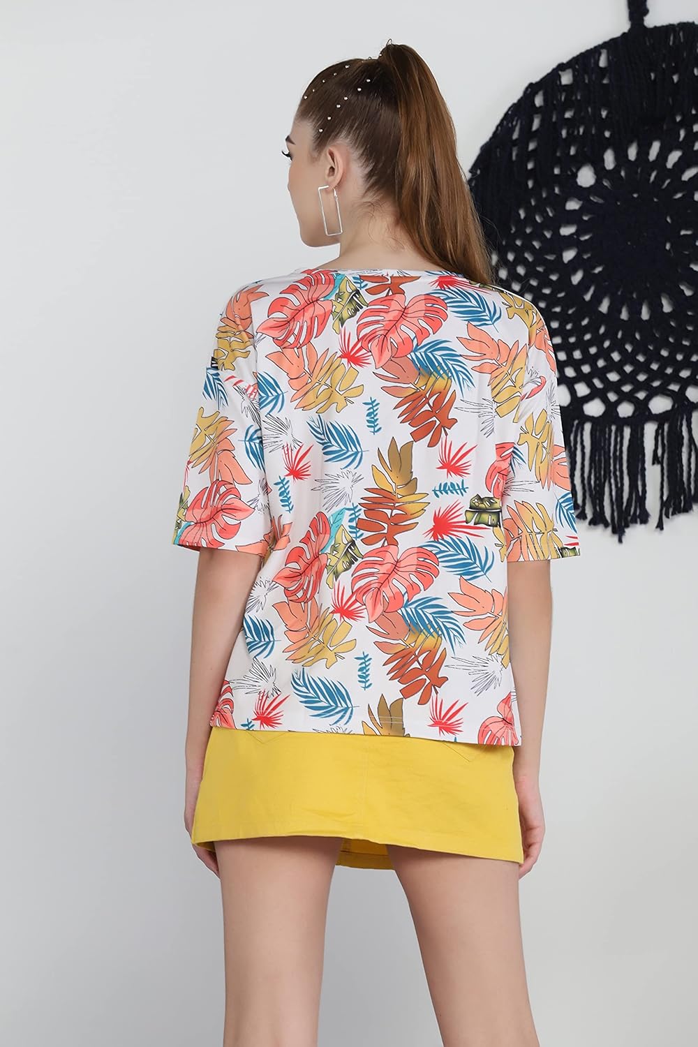 GRECIILOOKS Women's Pure Cotton Casual Oversized Printed Loose T Shirt