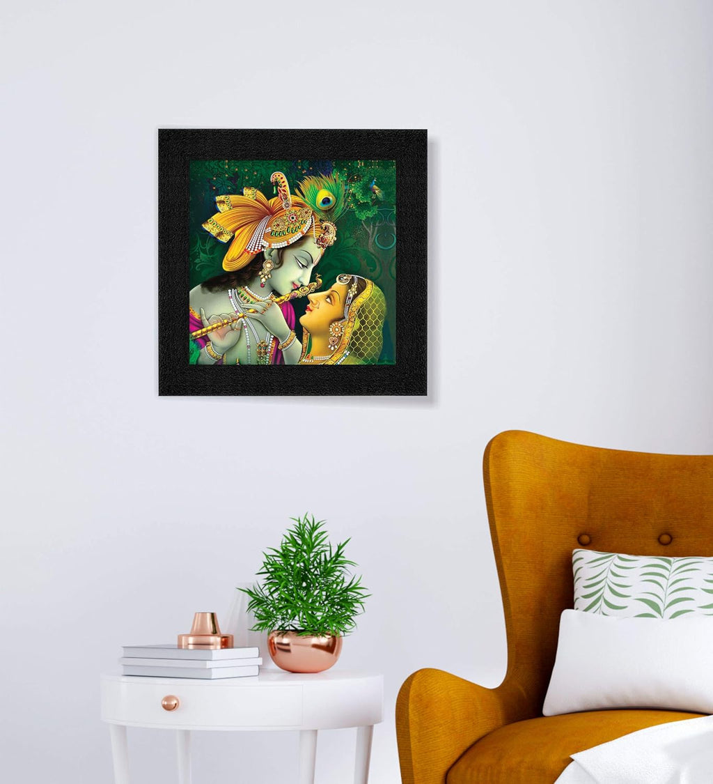 SAF paintings Religious Radha Krishna UV Coated Home Decorative Gift Item Framed Painting 12 inch X 12 inch SAA6137, Multicolor